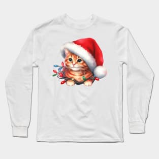 Cat Wrapped In Christmas Lights Long Sleeve T-Shirt